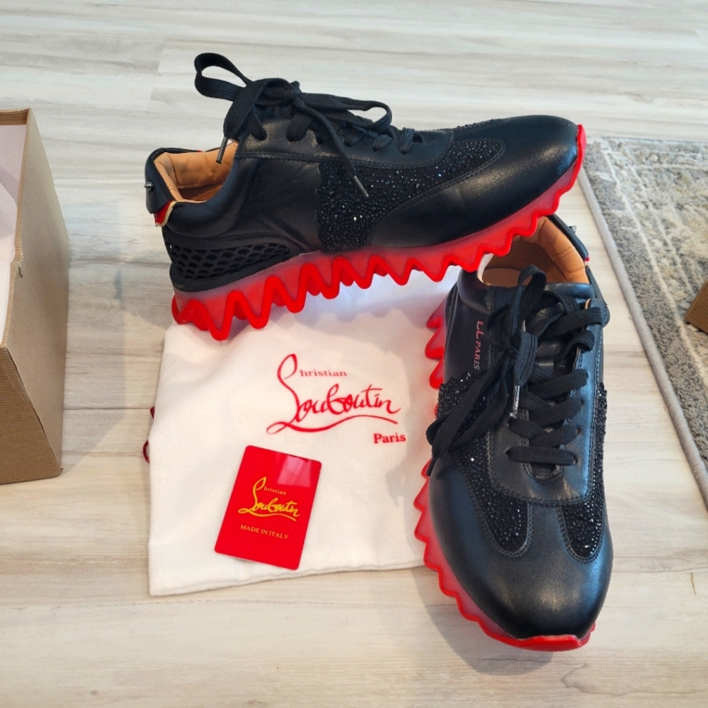 CHRISTIAN LOUBOUTIN Men's Loubishark Crystal-Embellished Sneakers